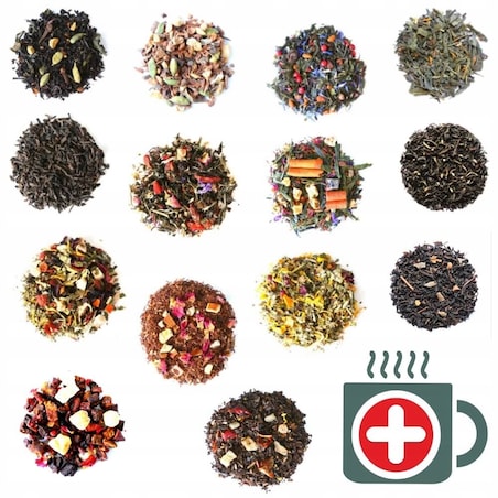 Zestaw rozgrzewających sypanych herbat w apteczce na zimę PIERWSZA POMOC