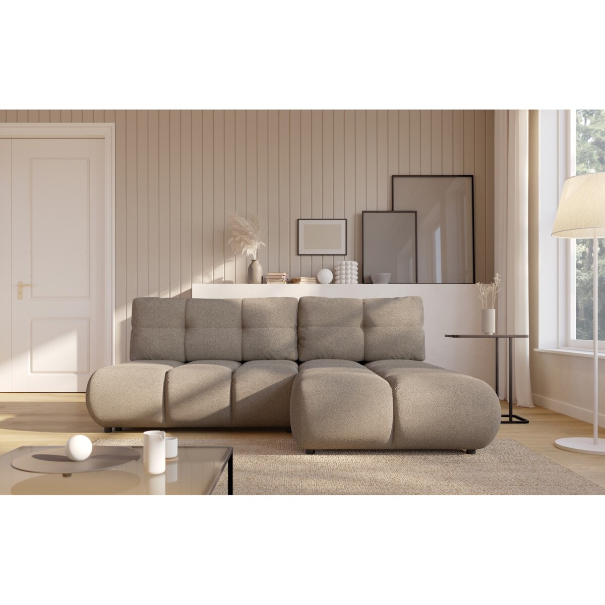 Pikowany Narożnik MILA rozkładany bez boczków prawy ciemnobeżowy