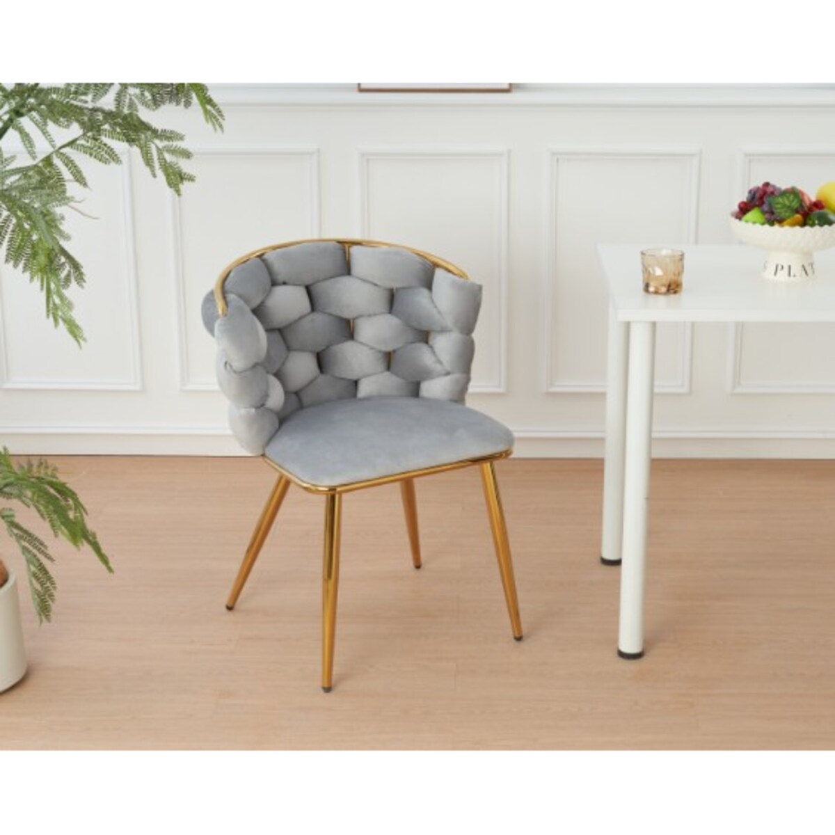 KRZESLO GLAMOUR TAPICEROWANE DO STOŁU JADALNI KUCHNI SZARRE NOGI ZŁOTE