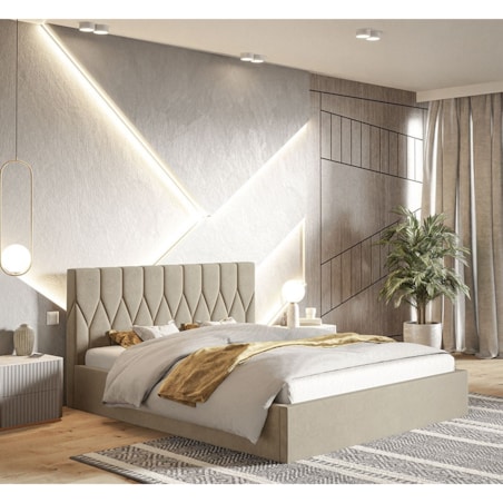 Łóżko tapicerowane 160x200 OLDO 9 z pojemnikiem, do sypialni- beżowe