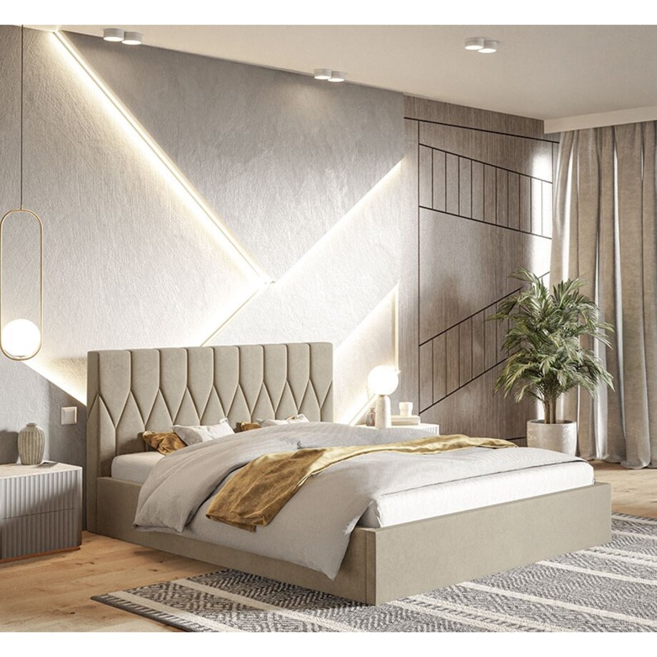 Łóżko tapicerowane 160x200 OLDO 9 z pojemnikiem, do sypialni- beżowe
