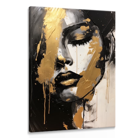 Obraz Do Salonu ZŁOTY Portret Kobieca Twarz Styl Glamour Abstrakcja 50x70cm