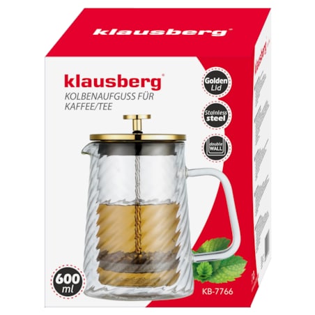 Zaparzacz do kawy herbaty szklany 600ml French Press złoty KLAUSBERG