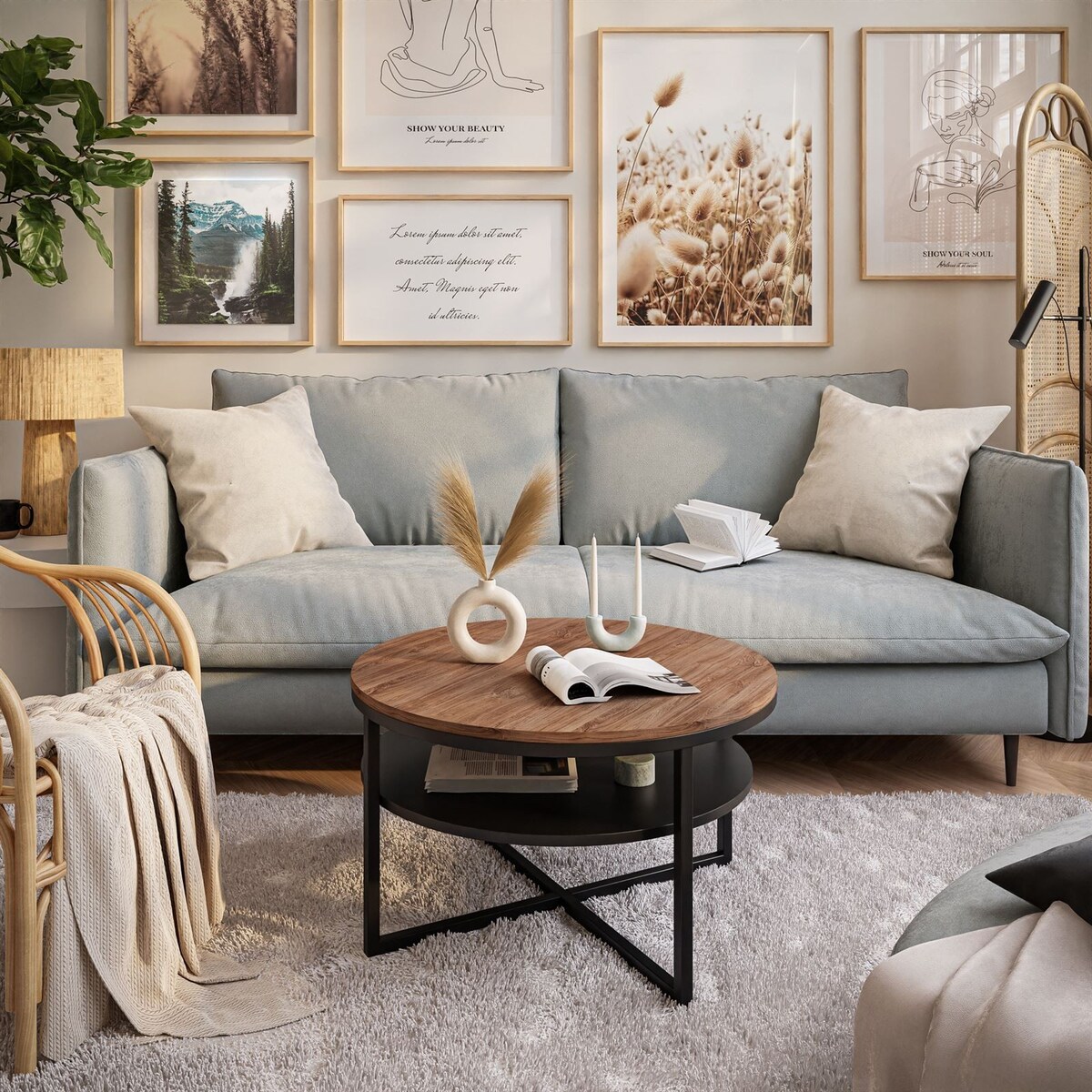 Stolik kawowy CIRI-X z półką czarny dąb stirling