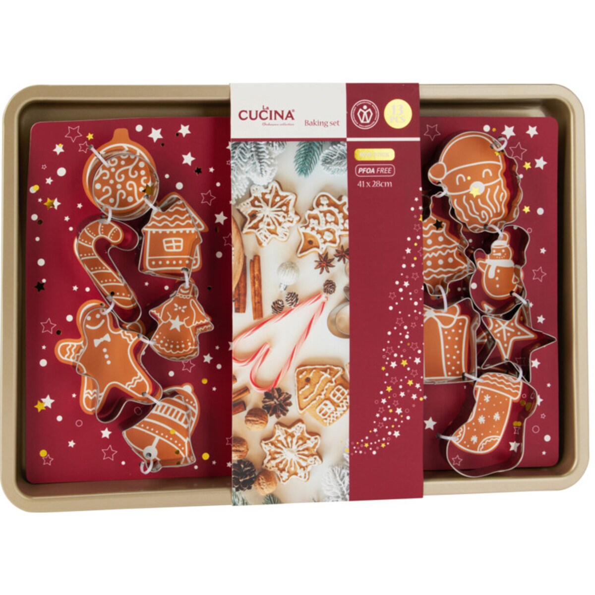 Foremki do pierników FJOLI, 13 wykrawaczek + stalowa blaszka z powłoką antyprzywierającą