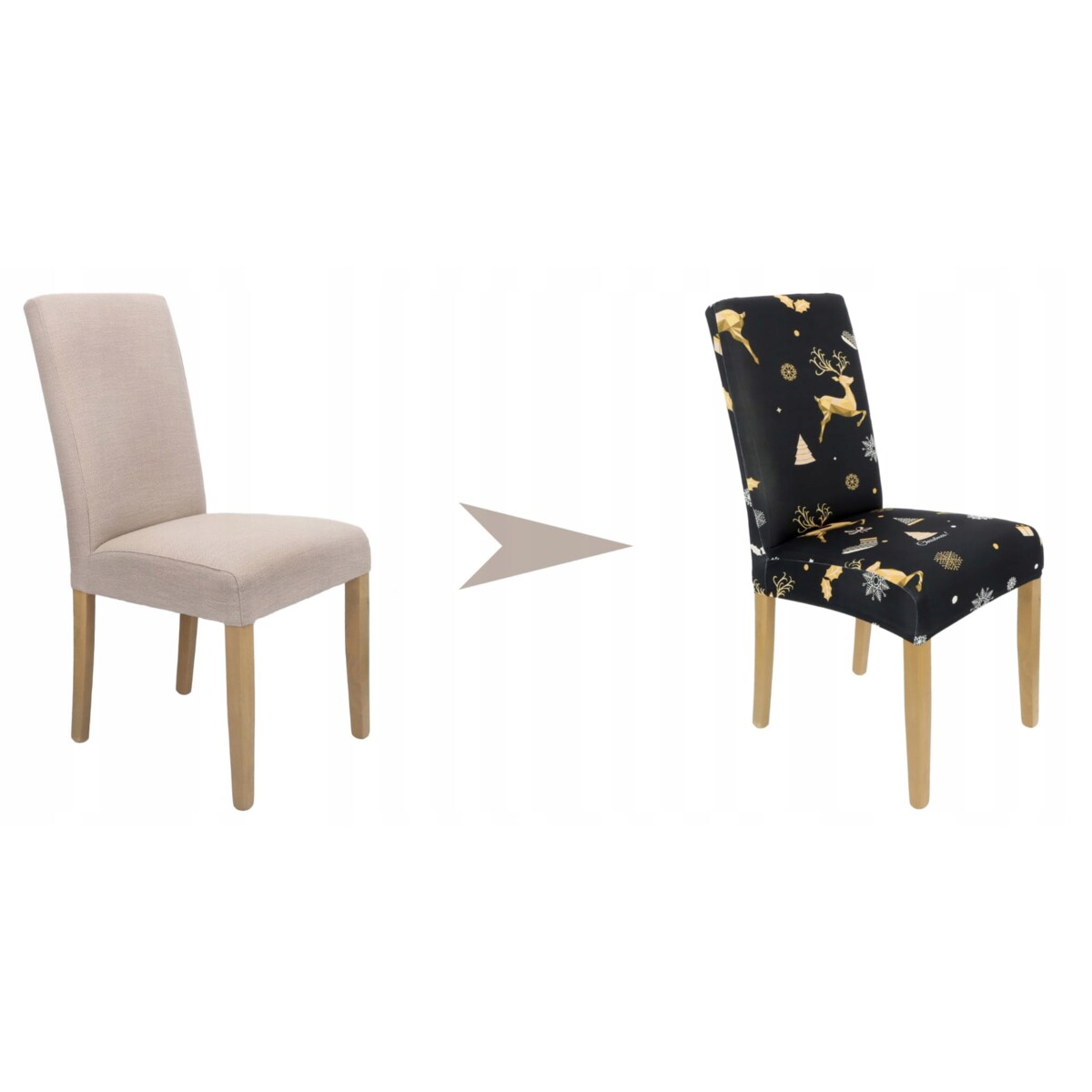 POKROWIEC NA KRZESŁO CZARNY ŚWIĄTECZNE WZORY ELASTYCZNY [21DP1]