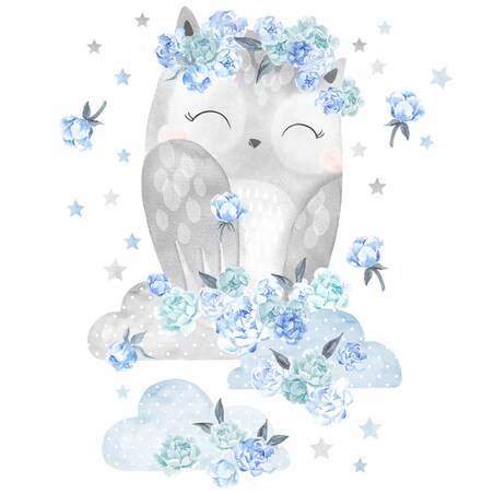 Naklejka na ścianę Sowa niebieska