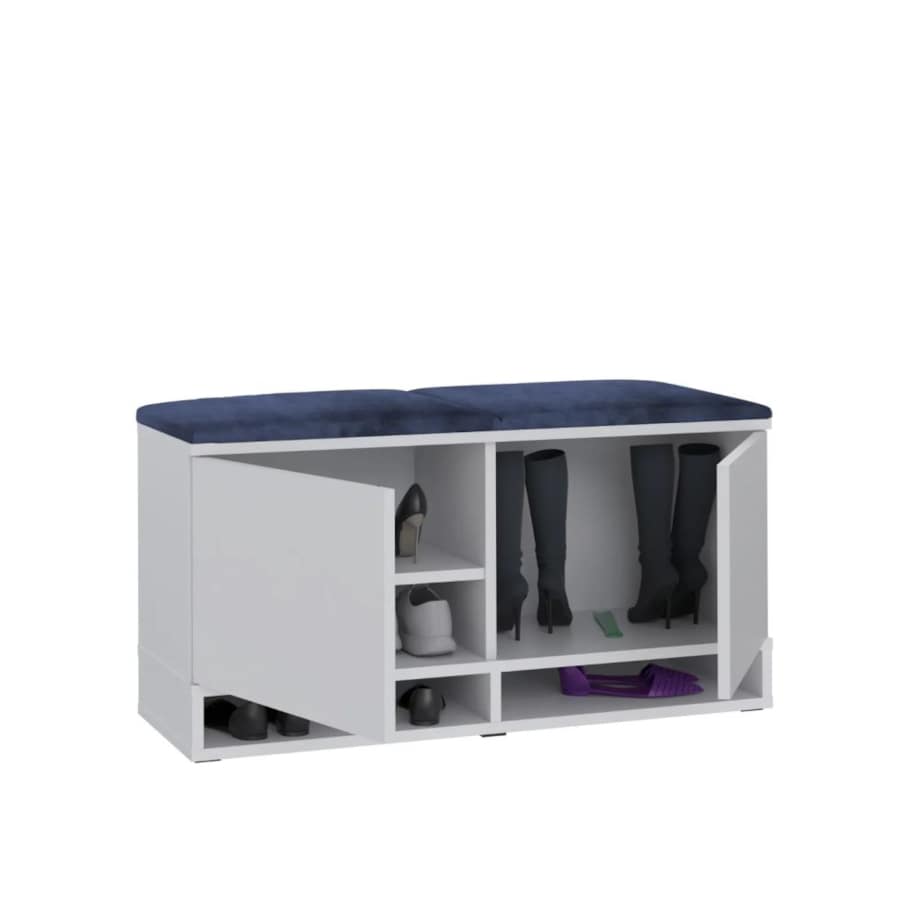 Szafka na buty z siedziskiem i wieszakiem DUBAI biała/granatowa
