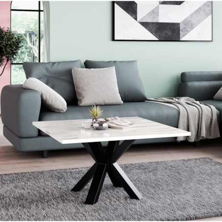 Stolik kawowy NEO kwadratowy 80x80 z metalową podstawą-marmur biały