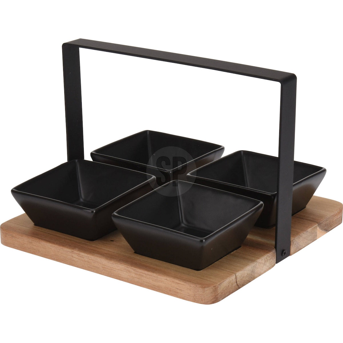 Zestaw miseczek na przekąski na drewnianej tacy, 4 naczynia