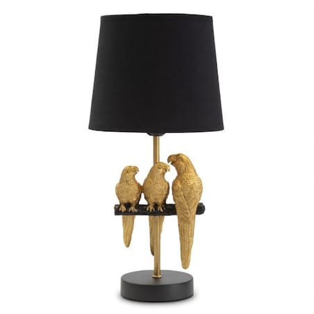 Lampa stołowa Parrots, kolor czarny i złoty, żelazo, PVC i poliester, 20 x 20 x 39 cm, 1 x E27, do salonu i sypialni, Mauro Ferretti