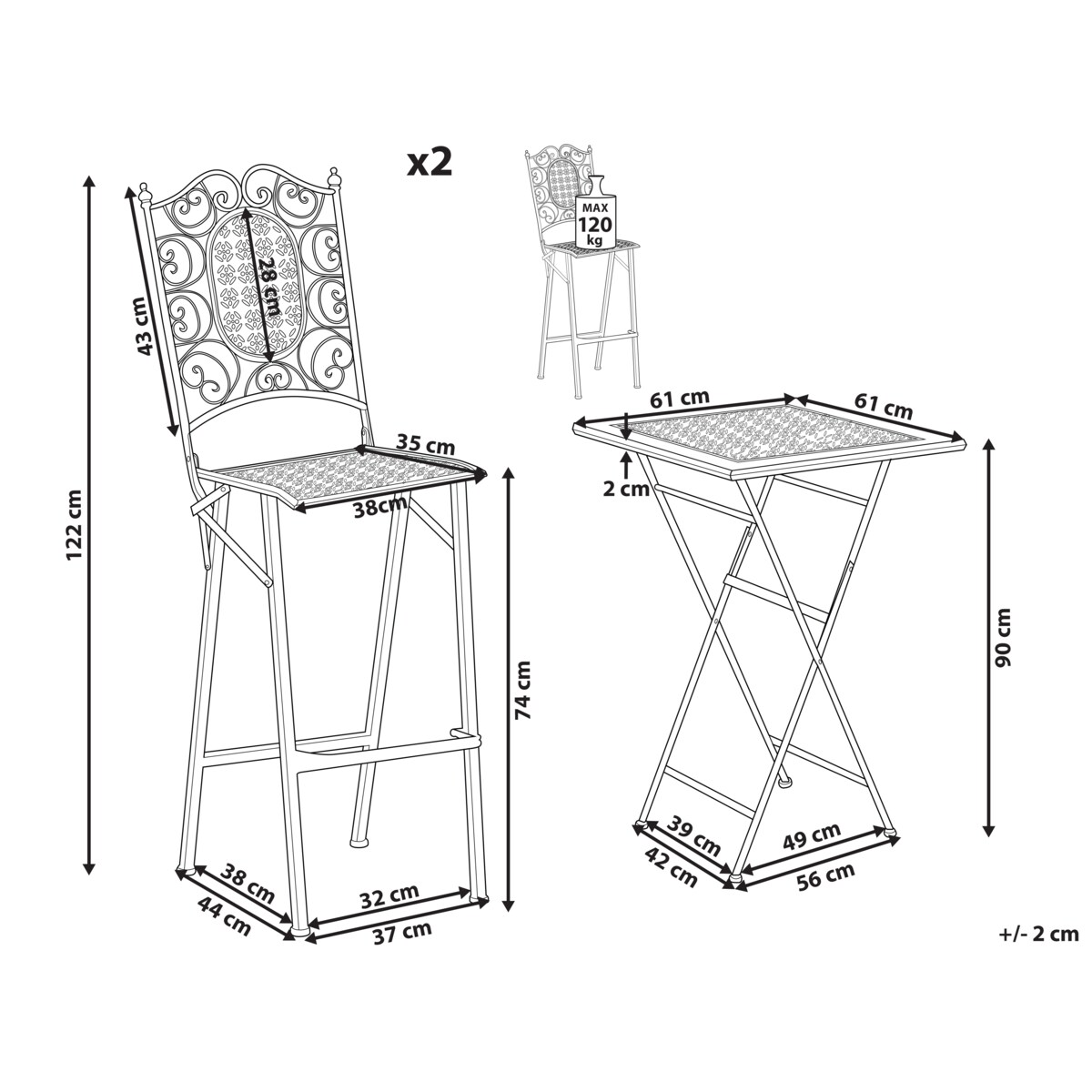Zestaw ogrodowy barowy Składane BORMIO Metal Czarny