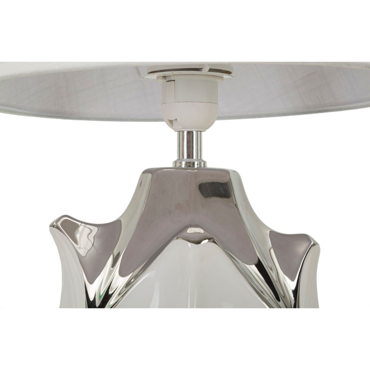 Lampa stołowa Shiney, kolor biały i srebrny, ceramika, żelazo i tkanina, 30 x 30 x 51 cm, 1 x E27, max. 40 W, do salonu i sypialni, Mauro Ferretti