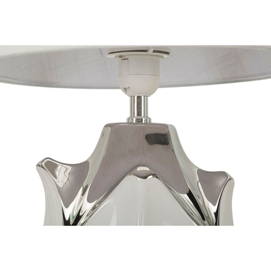 Lampa stołowa Shiney, kolor biały i srebrny, ceramika, żelazo i tkanina, 30 x 30 x 51 cm, 1 x E27, max. 40 W, do salonu i sypialni, Mauro Ferretti