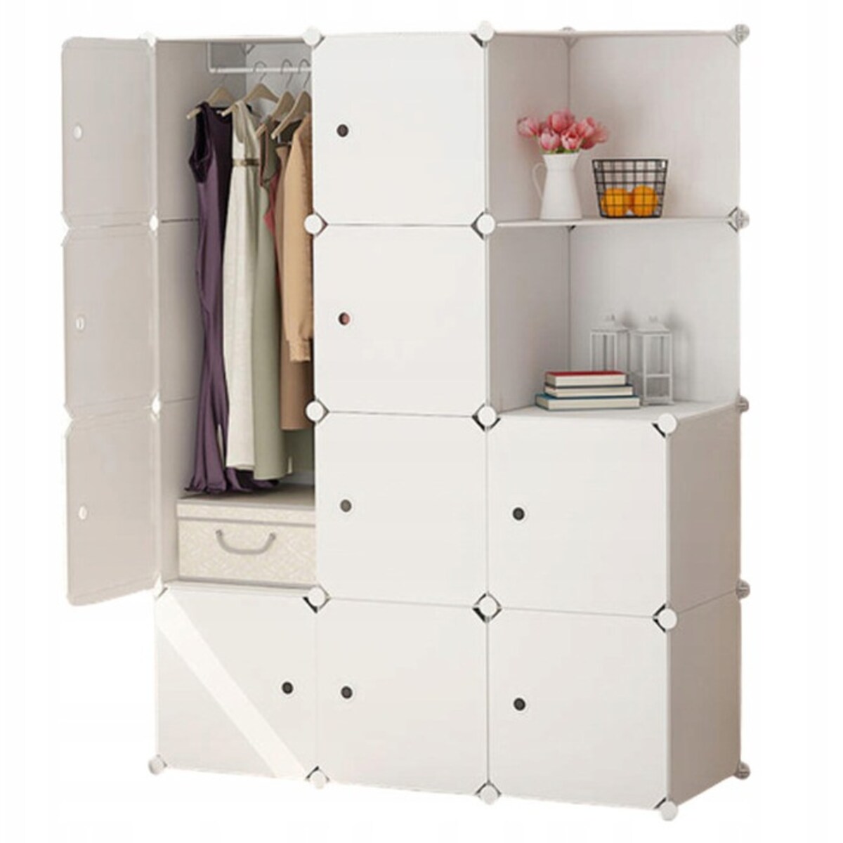 Szafa Garderoba Ubraniowa Modułowa Biała 12 Półek Duża Pojemna Na Ubrania