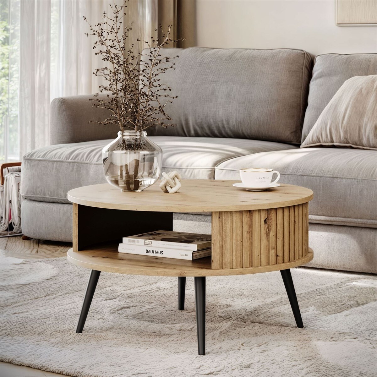 Stolik kawowy okrągły IVY dąb artisan