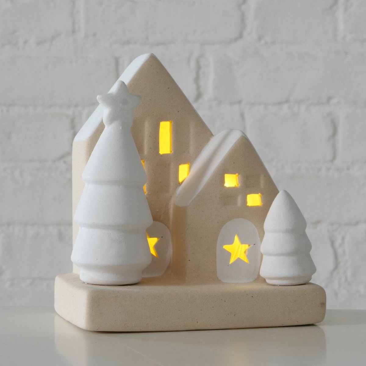 Dekoracja domek z kamionki z oświetleniem LED, 10,5 cm