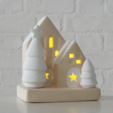 Dekoracja domek z kamionki z oświetleniem LED, 10,5 cm