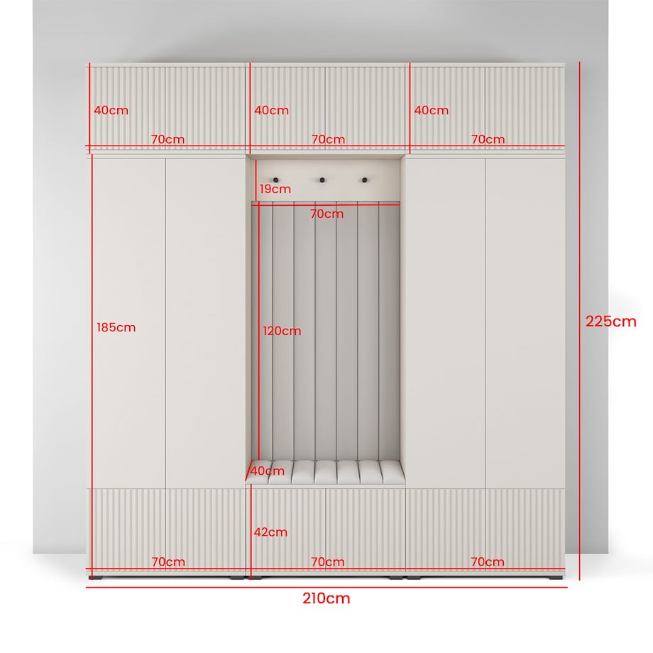 Pojemna garderoba frezowana Ritmo wersja 3 Trinity 16 kaszmirowa