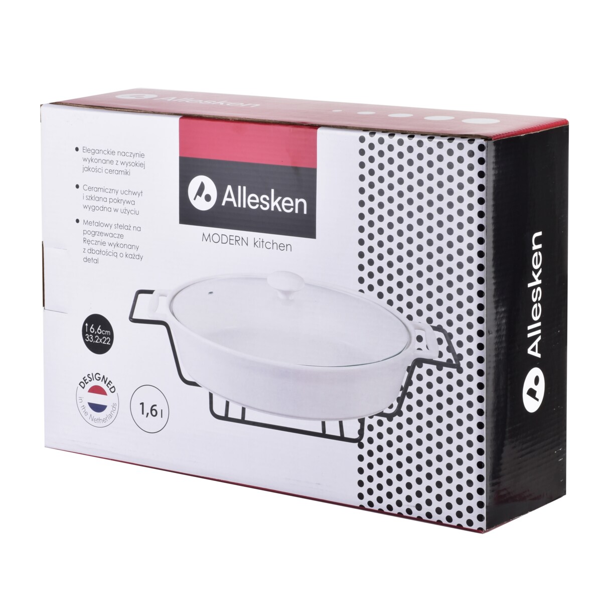 MODERN KITCHEN Naczynie z podgrzewaczem1,6L 33,2x22xh6,6cm gładkie białe