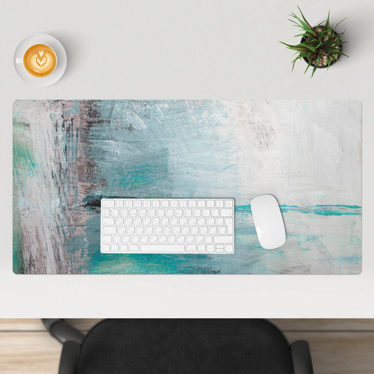 Turkusowa mata na biurko Abstrakcyjna mgła, 90x45 cm