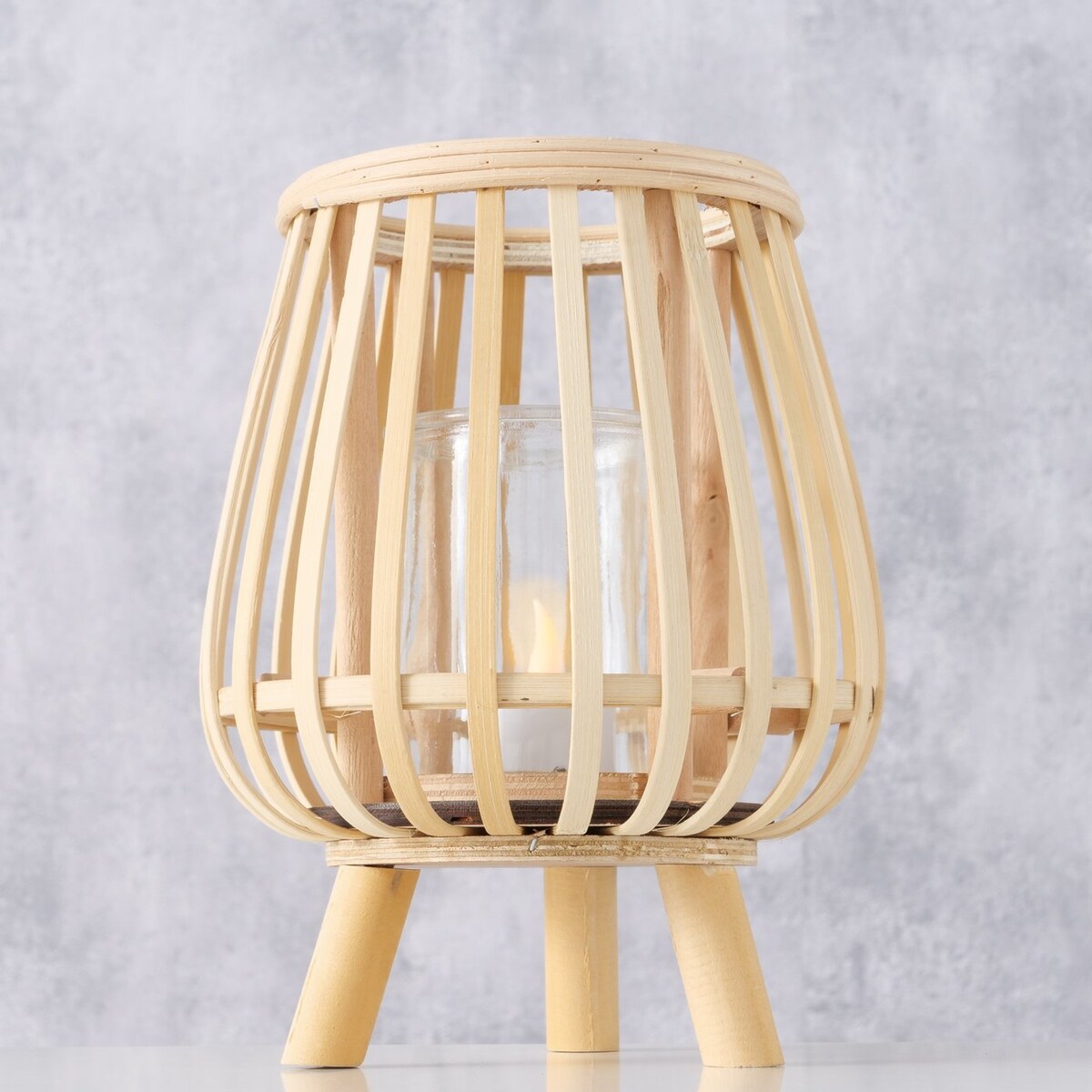 Świecznik bambusowy ze szklanym wkładem TORLA, 23 cm