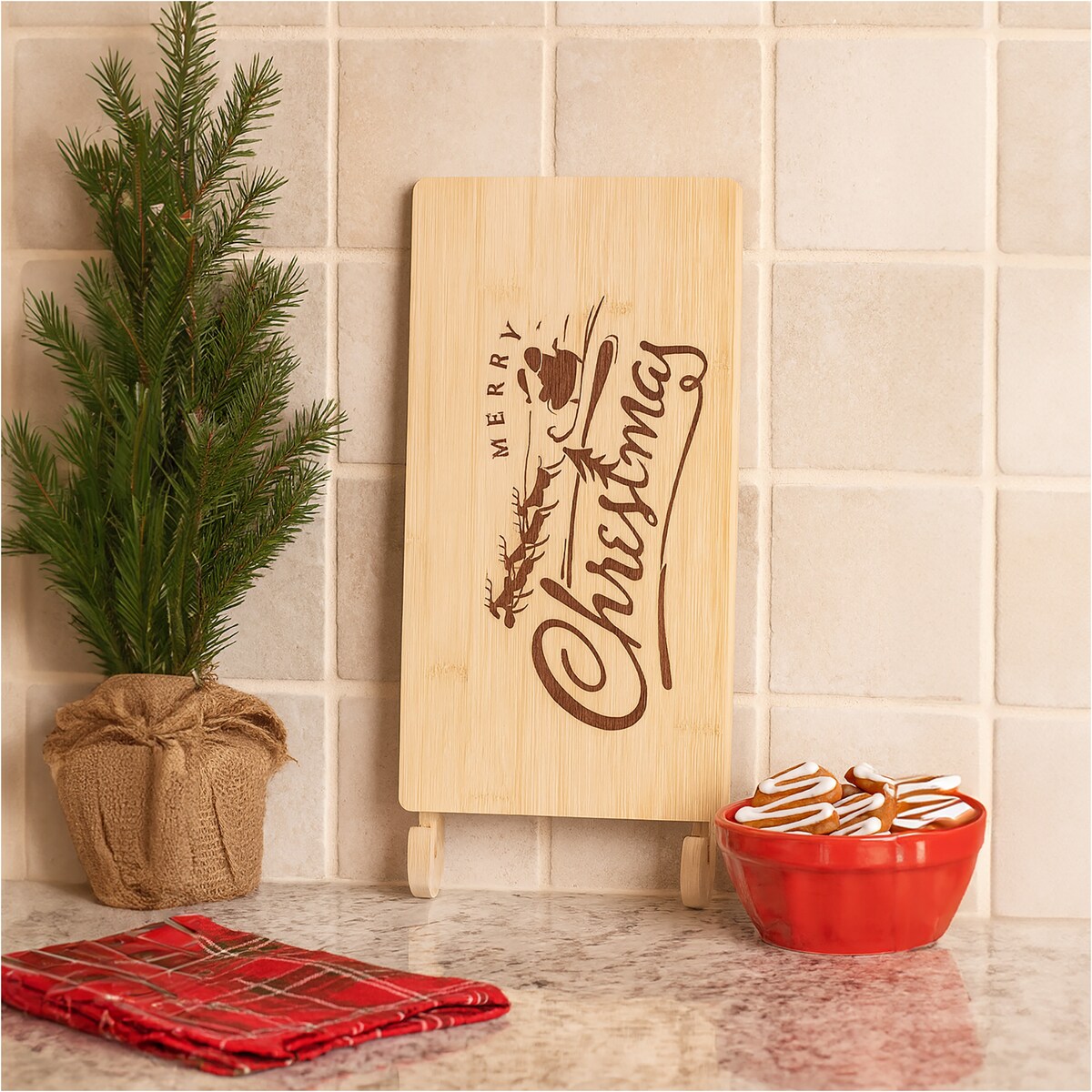 Deska Do Serwowania Świąteczna Na Boże Narodzenie Bambusowa Sanie Mikołaja