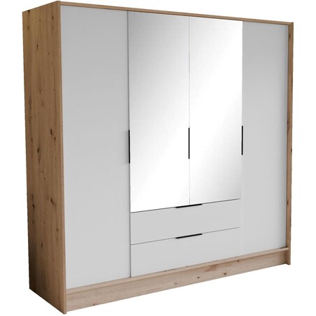Szafa NIKOLA 200 z lustrem do garderoby, sypialni- sonoma+biały front