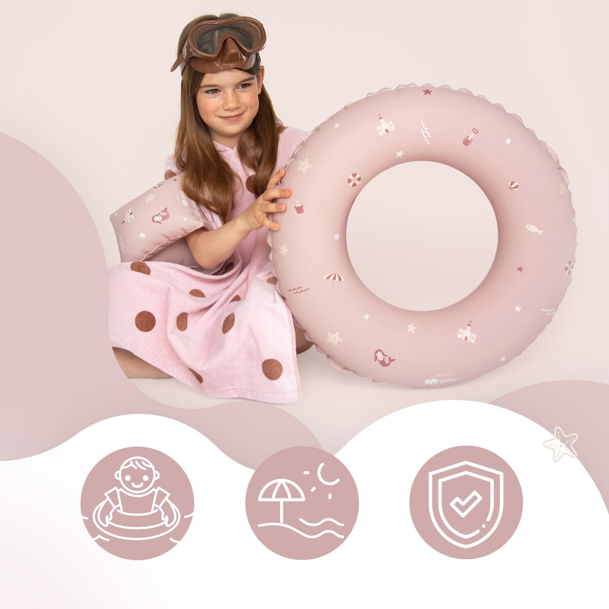 Sipo, Różowe Koło Dmuchane Do Nauki Pływania Dla Dzieci, Średnica 50 Cm, 3-6 Lat, 15-30 Kg, Różowe