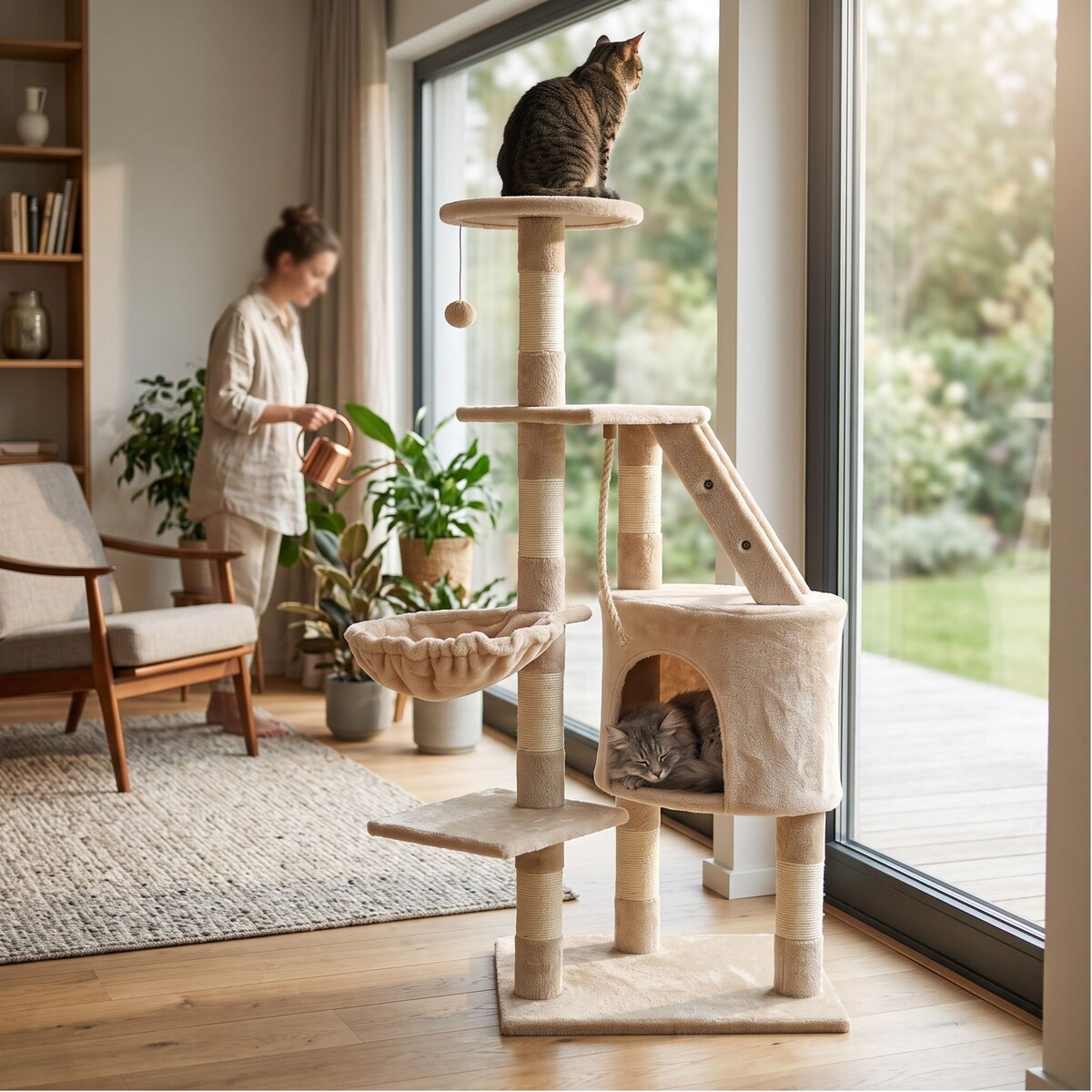 Drapak dla kota wieża legowisko słupek beżowy Funfit Home&Office 120 cm