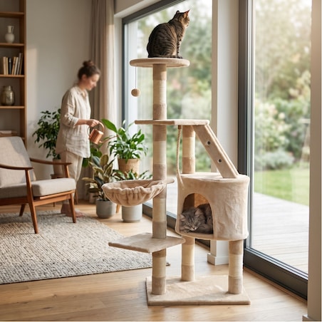 Drapak dla kota wieża legowisko słupek beżowy Funfit Home&Office 120 cm