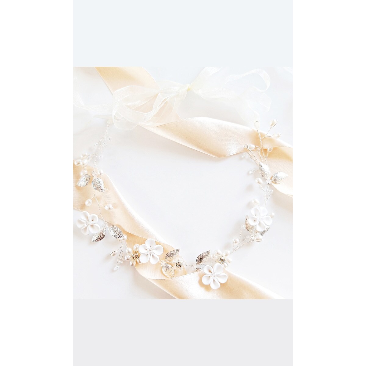 Opaska wianek cyrkonie listki ozdobna na włosy KRYSZTAŁ delikatna kwiat