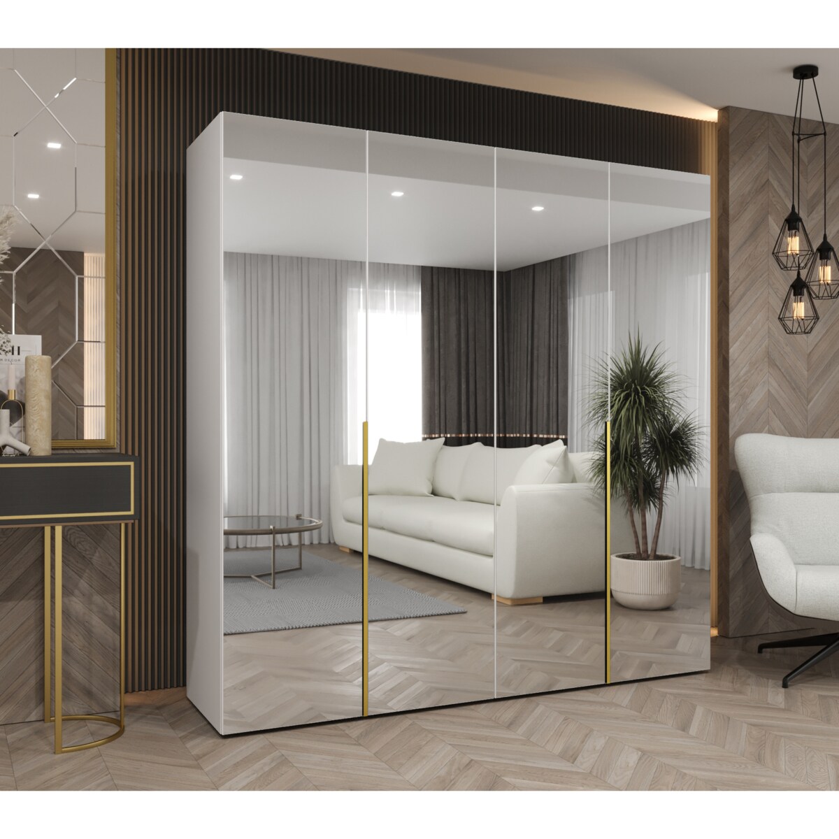 Szafa uchylna otwierana ALICANTE 3 200 wys. 202 cm Biały + u. Złoty