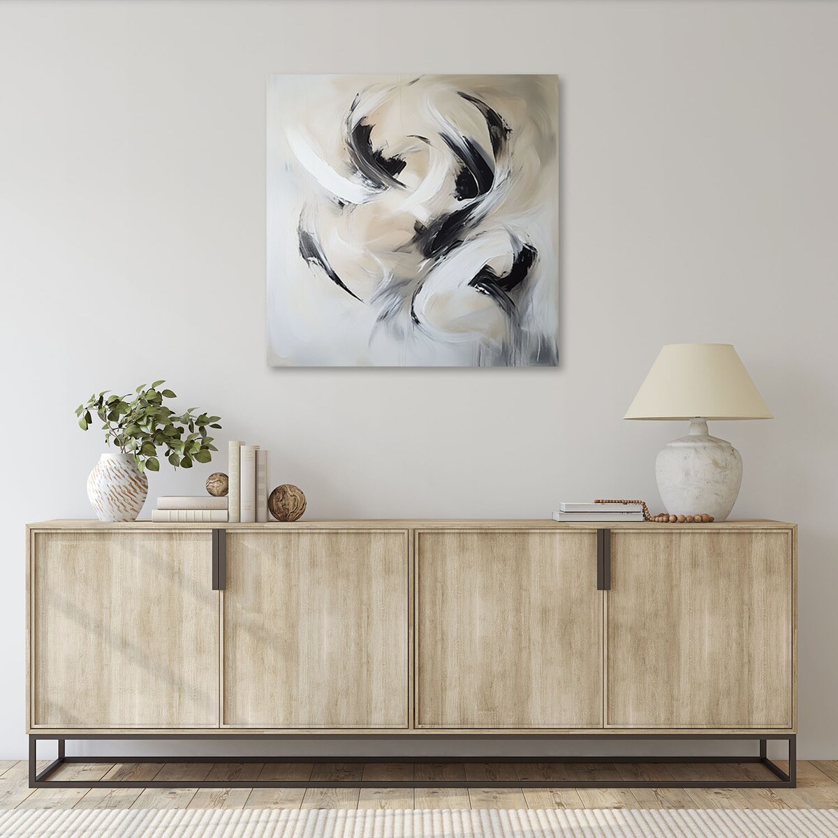 Feeby Obraz do salonu loftu, Abstrakcja beżowy czarny imitacja farby 30x30