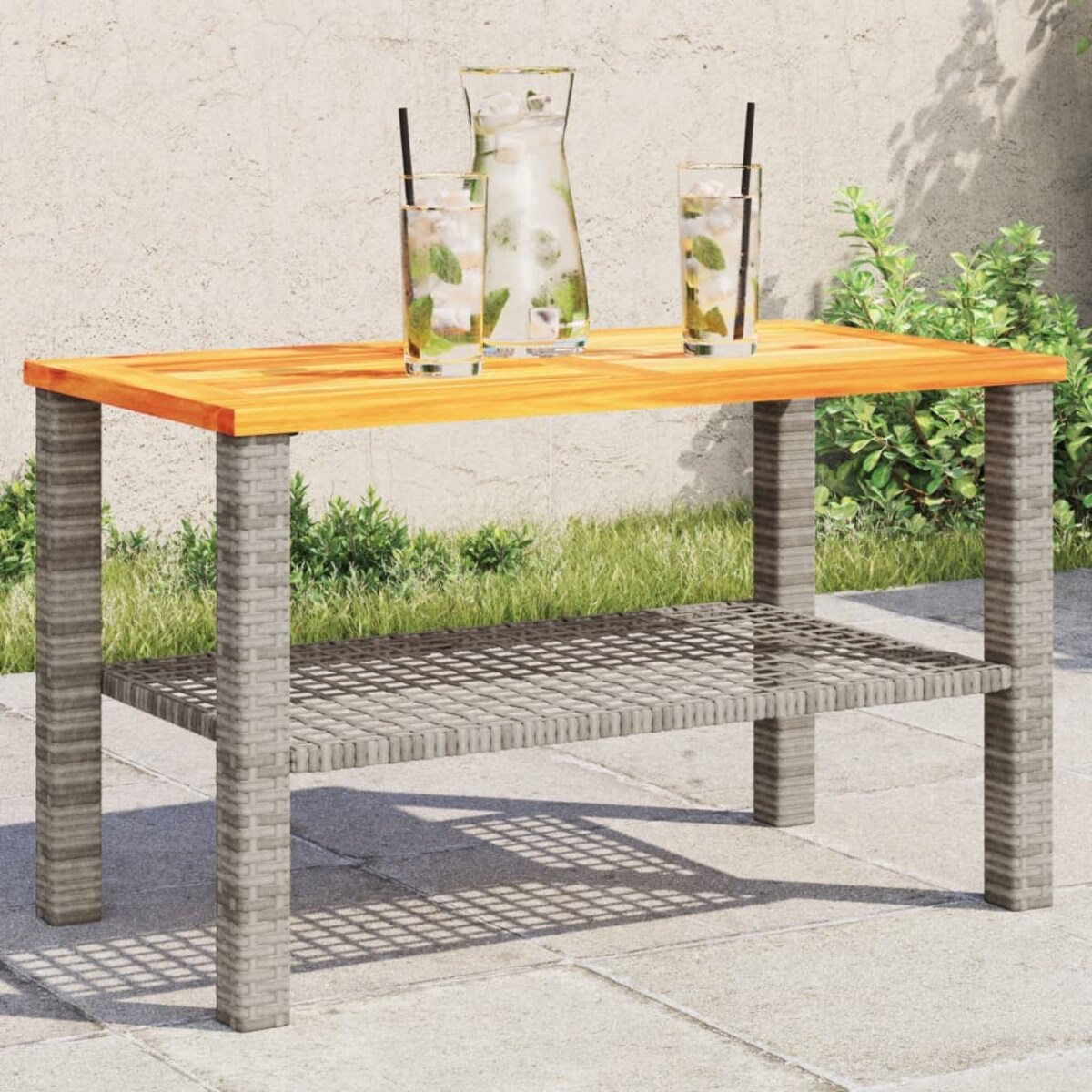 vidaXL Stolik ogrodowy, szary, 70x38x42 cm, polirattan i akacja