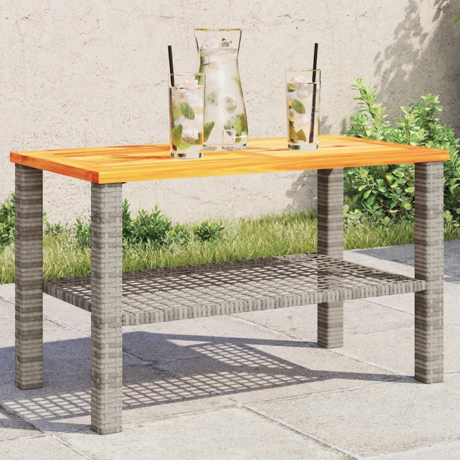 vidaXL Stolik ogrodowy, szary, 70x38x42 cm, polirattan i akacja
