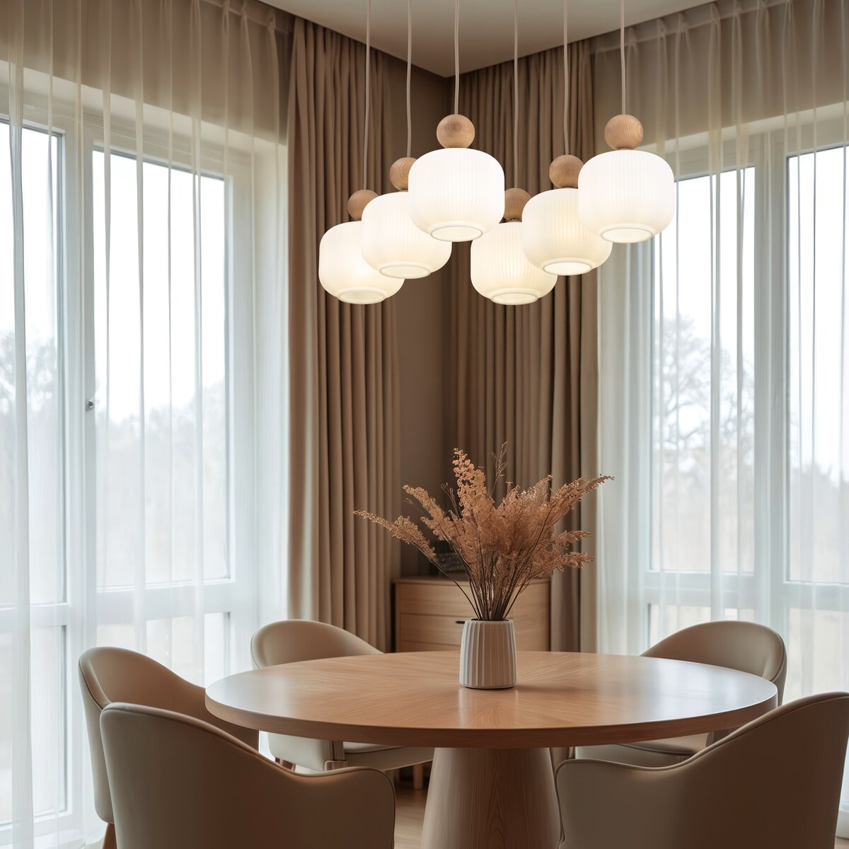 Lampa wisząca BALLO 11052 TK Lighting 6xE14 beżowo-biała szklana do salonu i jadalni regulowana wysokość
