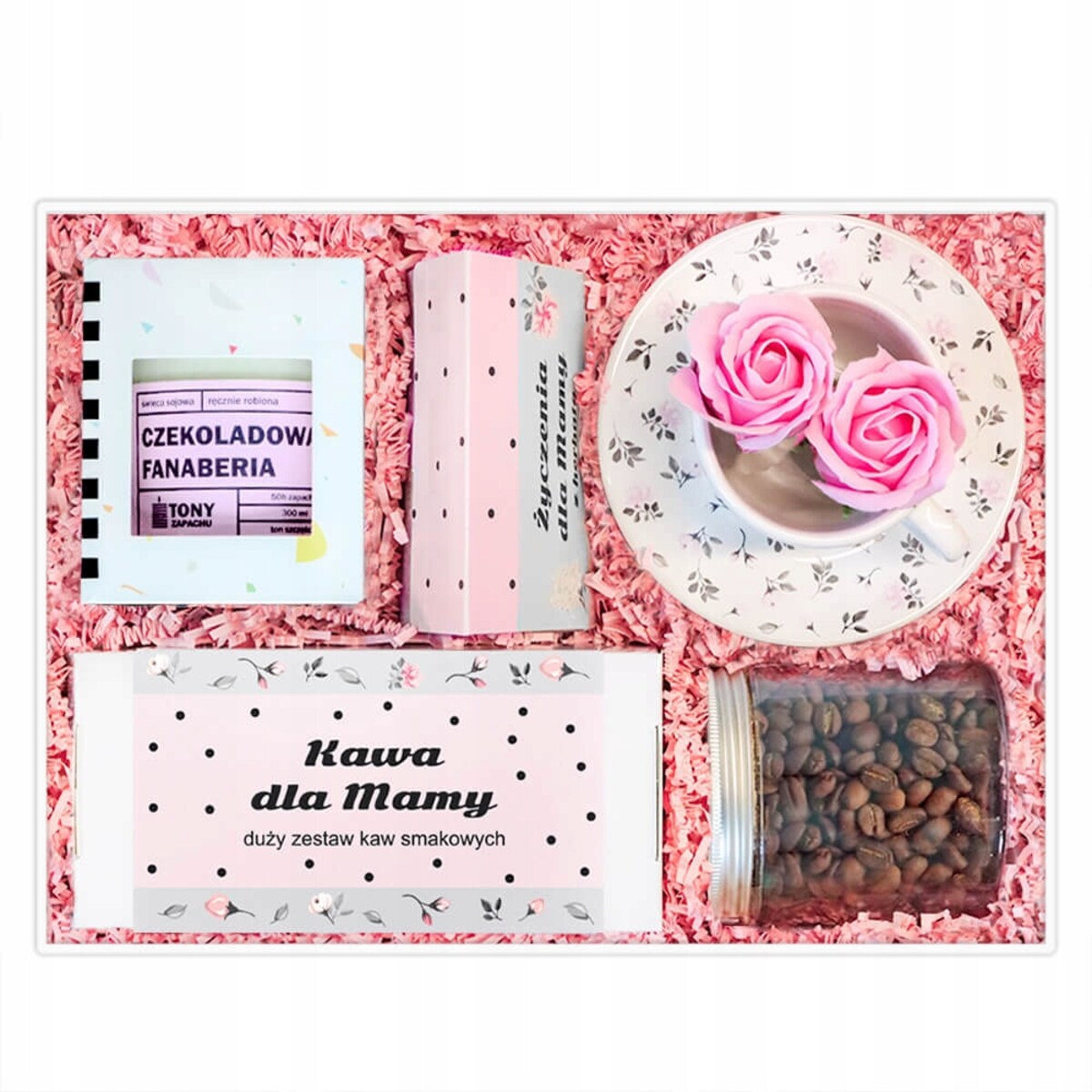 BOX dla MAMY wyjątkowy prezent z kawami aromatyzowanymi świecą filiżanką