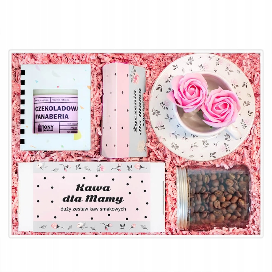 BOX dla MAMY wyjątkowy prezent z kawami aromatyzowanymi świecą filiżanką