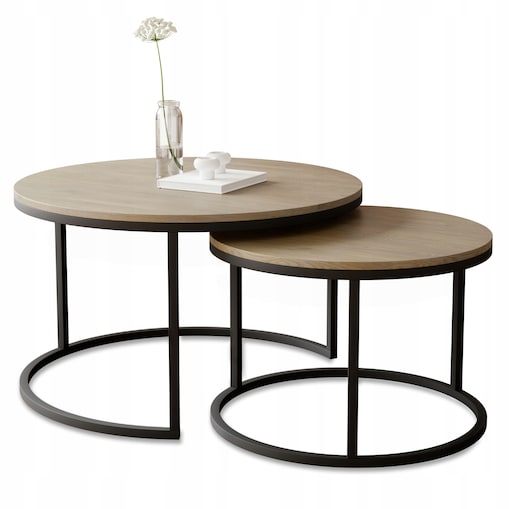 Stolik Kawowy CREMONA LOFT DUO 2w1 Okrągły Zestaw Styl SKANDYNAWSKI JAPANDI