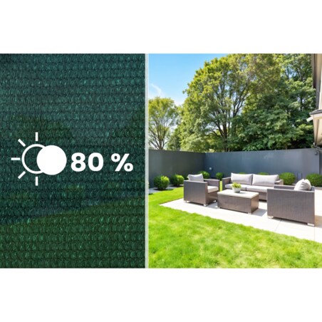 Siatka cieniująca Plonos 1,2x25m maskująca mata na płot ogrodzenie osłona zielona 80% + UV