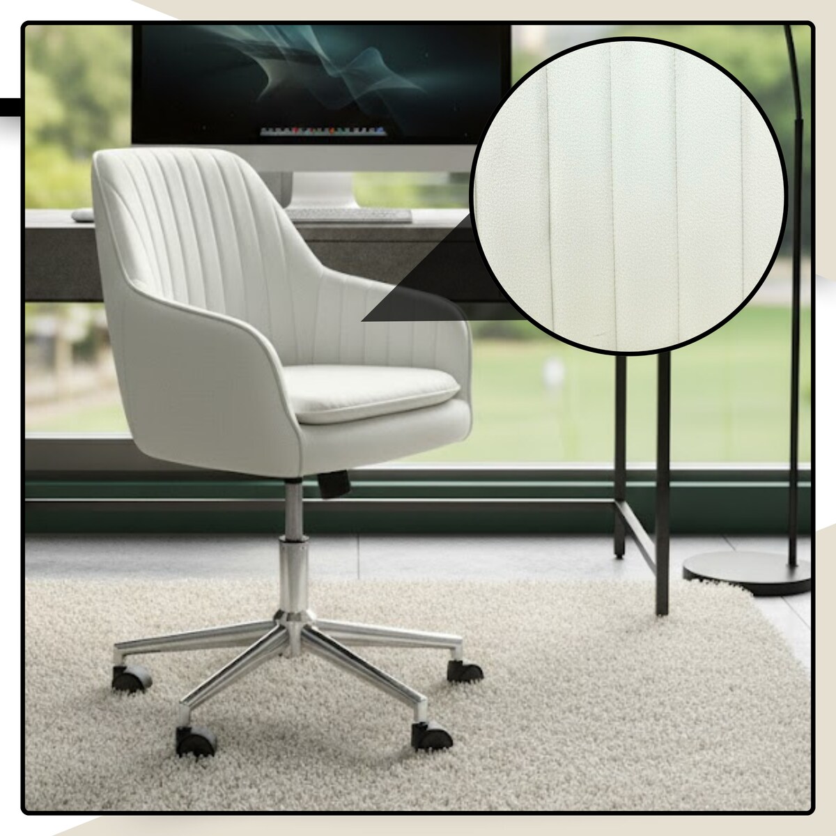 Krzesło biurowe fotel obrotowy welurowy regulowany beżowy