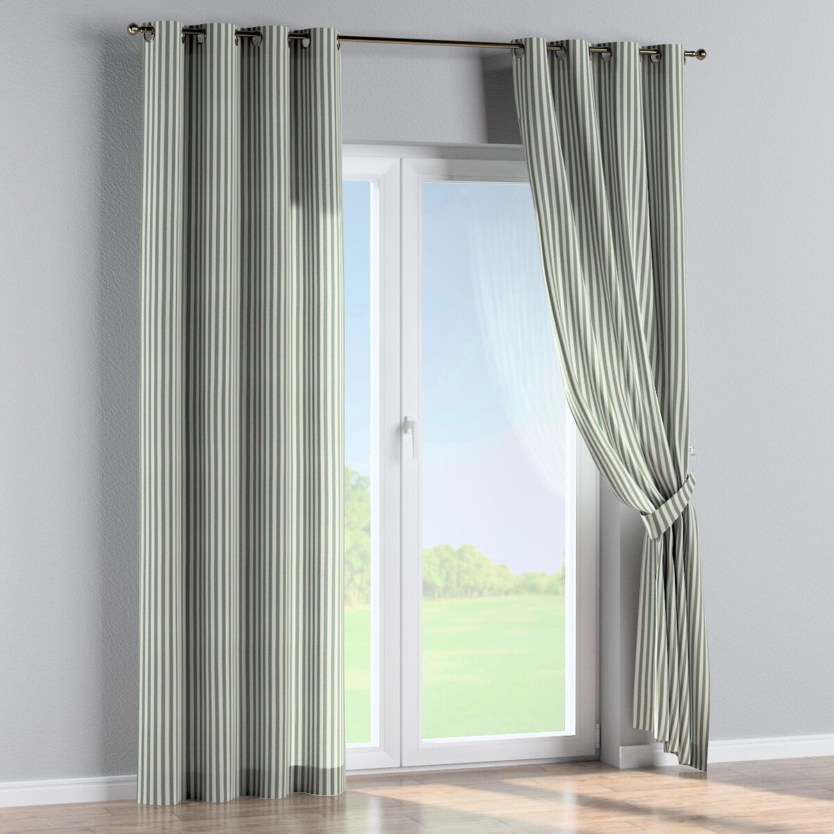 Zasłona na kółkach 1 szt. 130x260 zielono-białe pasy (1,5cm)