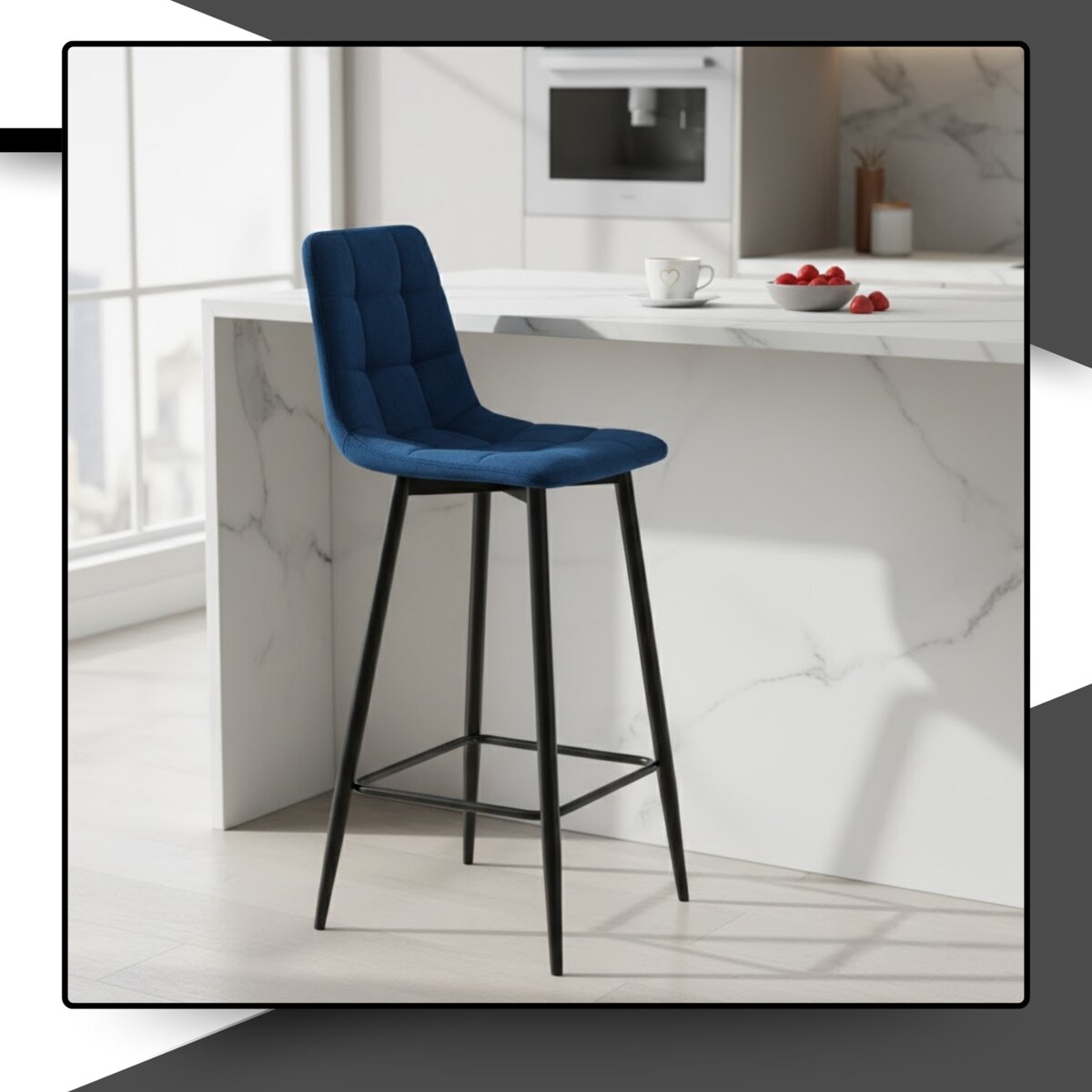 Hoker do wyspy welurowy granatowy z podnóżkiem