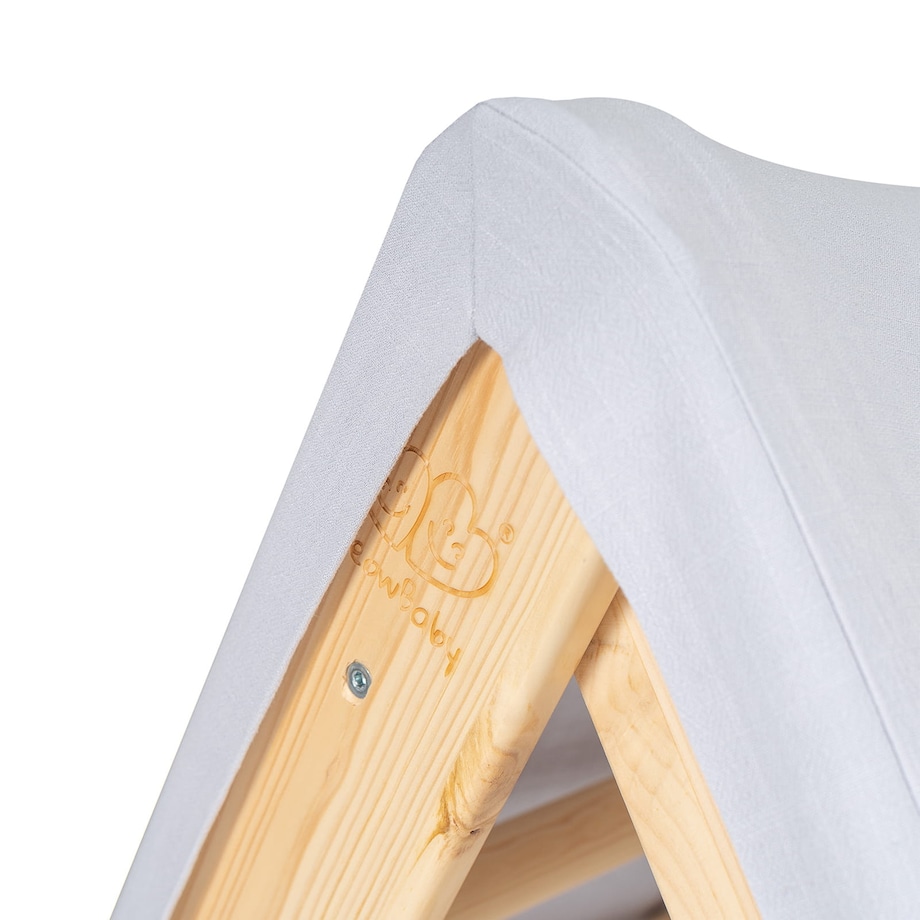 MeowBaby® Domek z drabinką dla dzieci 60x61 cm składaną do pokoju. Drewno, Len, Wiskoza, Szaroniebieski Domek, Naturalna drabinka
