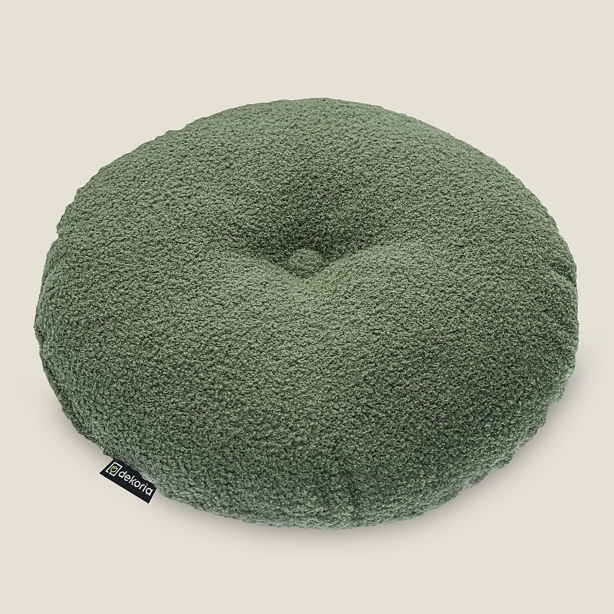 Poduszka okrągła z guzikiem, zielona bukla, ⌀37 cm, Boucle Teddy