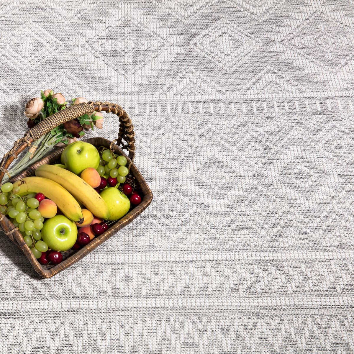 Dywan okrągły na zewnątrz i do wnętrz boho Paloa 35220 Szary 120x120