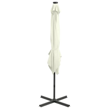 vidaXL Parasol wiszący z lampkami LED i słupkiem, 250 cm, piaskowy