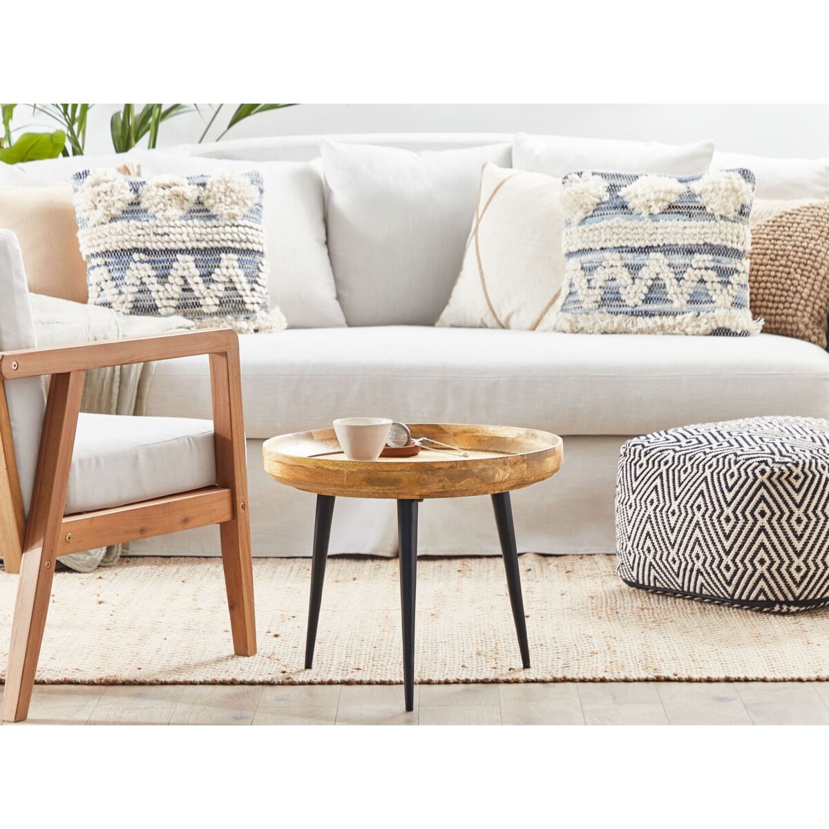 Stolik kawowy drewno mango jasne z czarnym EDNA