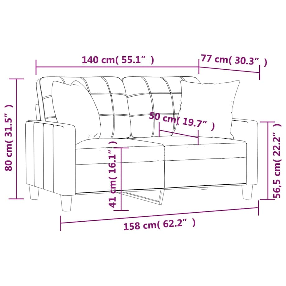 vidaXL 2-osobowa sofa z poduszkami, kremowa, 140 cm, sztuczna skóra